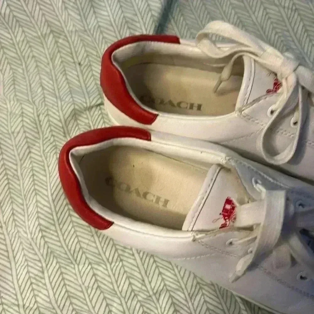 Coach‎ Porter White & Red Leather Sneakers, Size 10